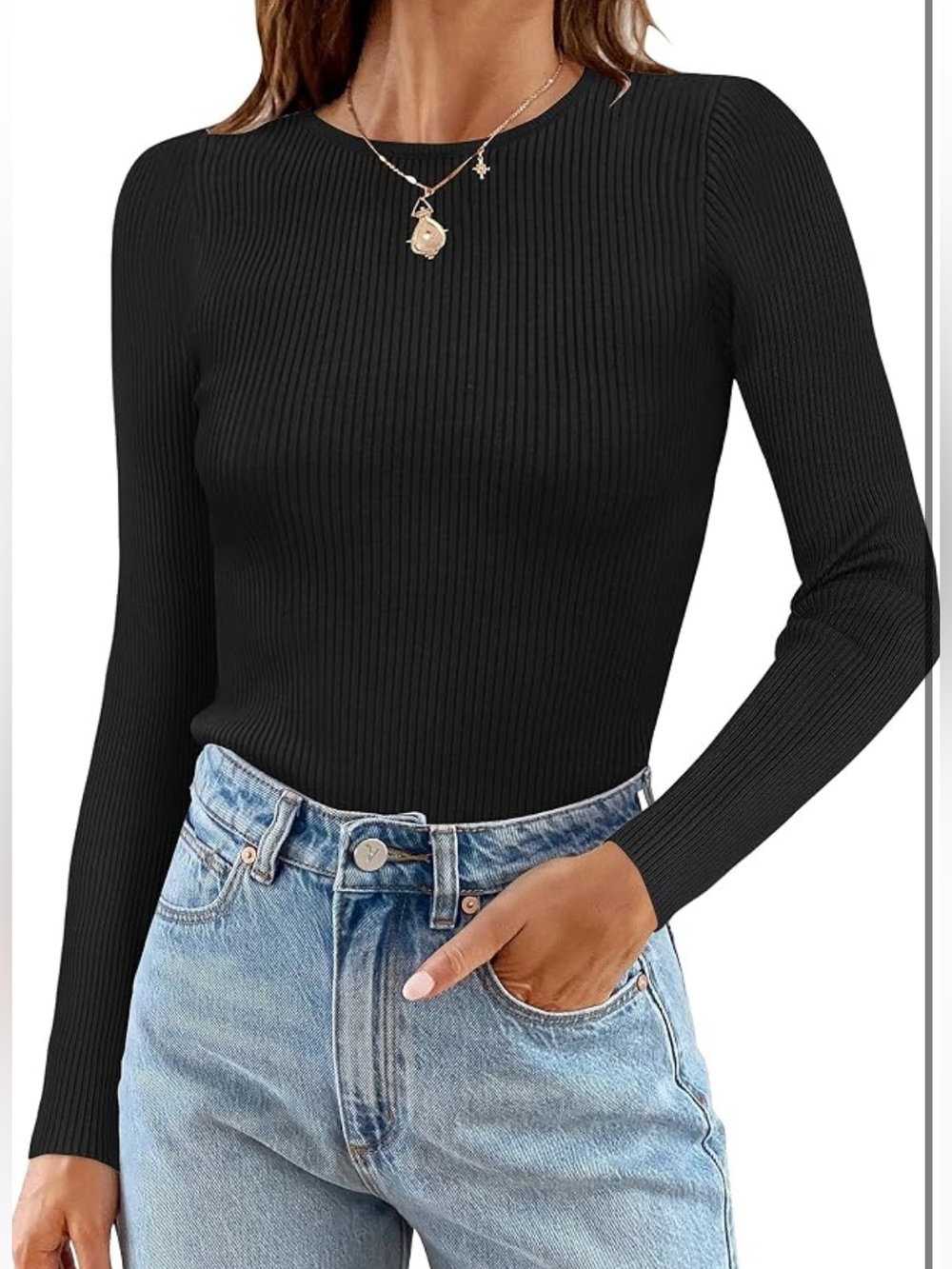 NWT Zesica Women’s Small Black Ribbed Knit Long Sleeve Fitted Sweater Top